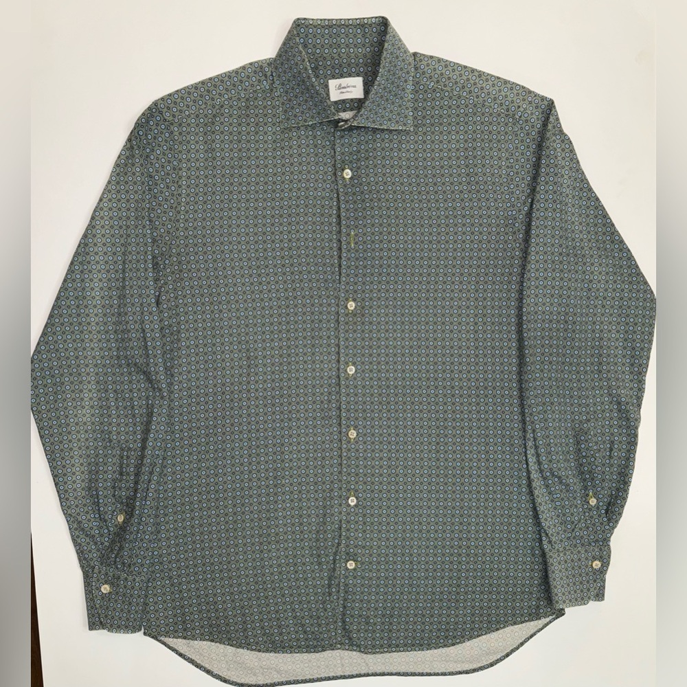 Men's Blue/Green Geometric Patterned Shirt